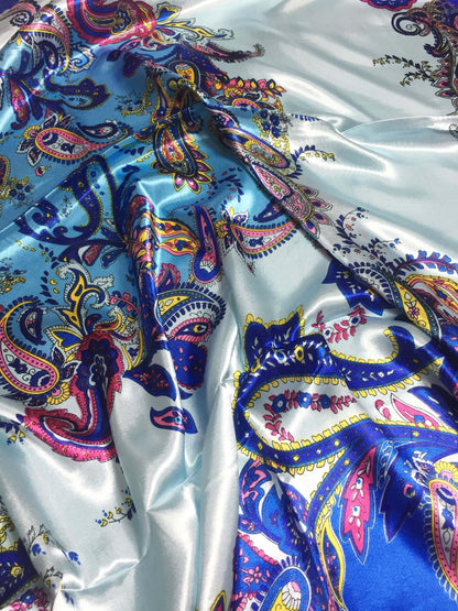 Blue Paisley Satin Scarf Headscarf