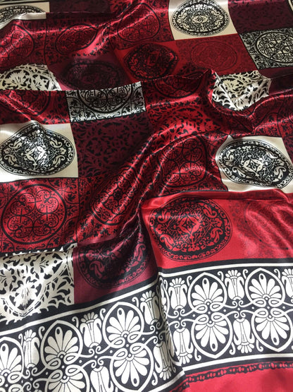 Red Silky Geometric Scarf Print Head Square