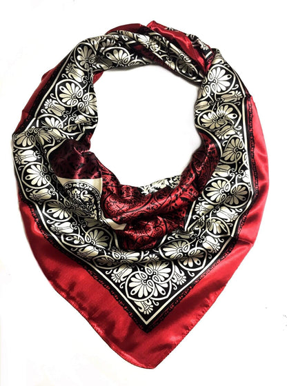 Red Silky Geometric Scarf Print Head Square