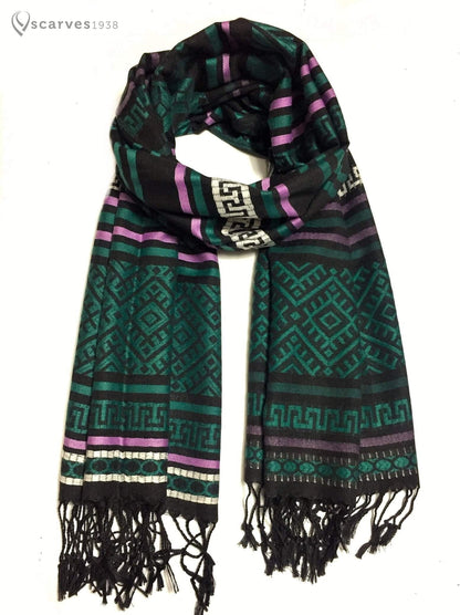 Pashmina Scarf Dark Green Tribal Ethnic Unisexscarf