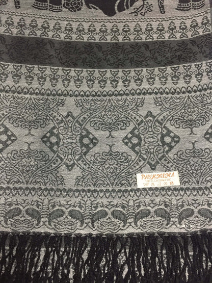Gray Pashmina Scarf Elephant Head Wraps Tribal