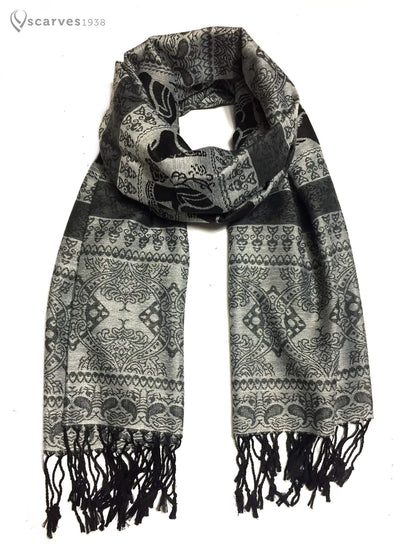 Gray Pashmina Scarf Elephant Head Wraps Tribal