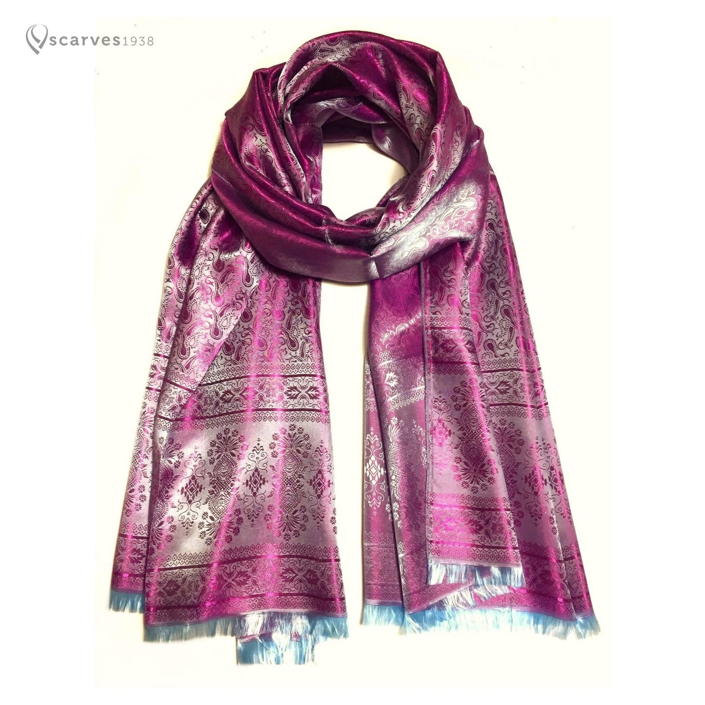 Silk Scarf For Her Paisley Fuchsia Gypsy