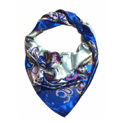 Blue Paisley Satin Scarf Headscarf