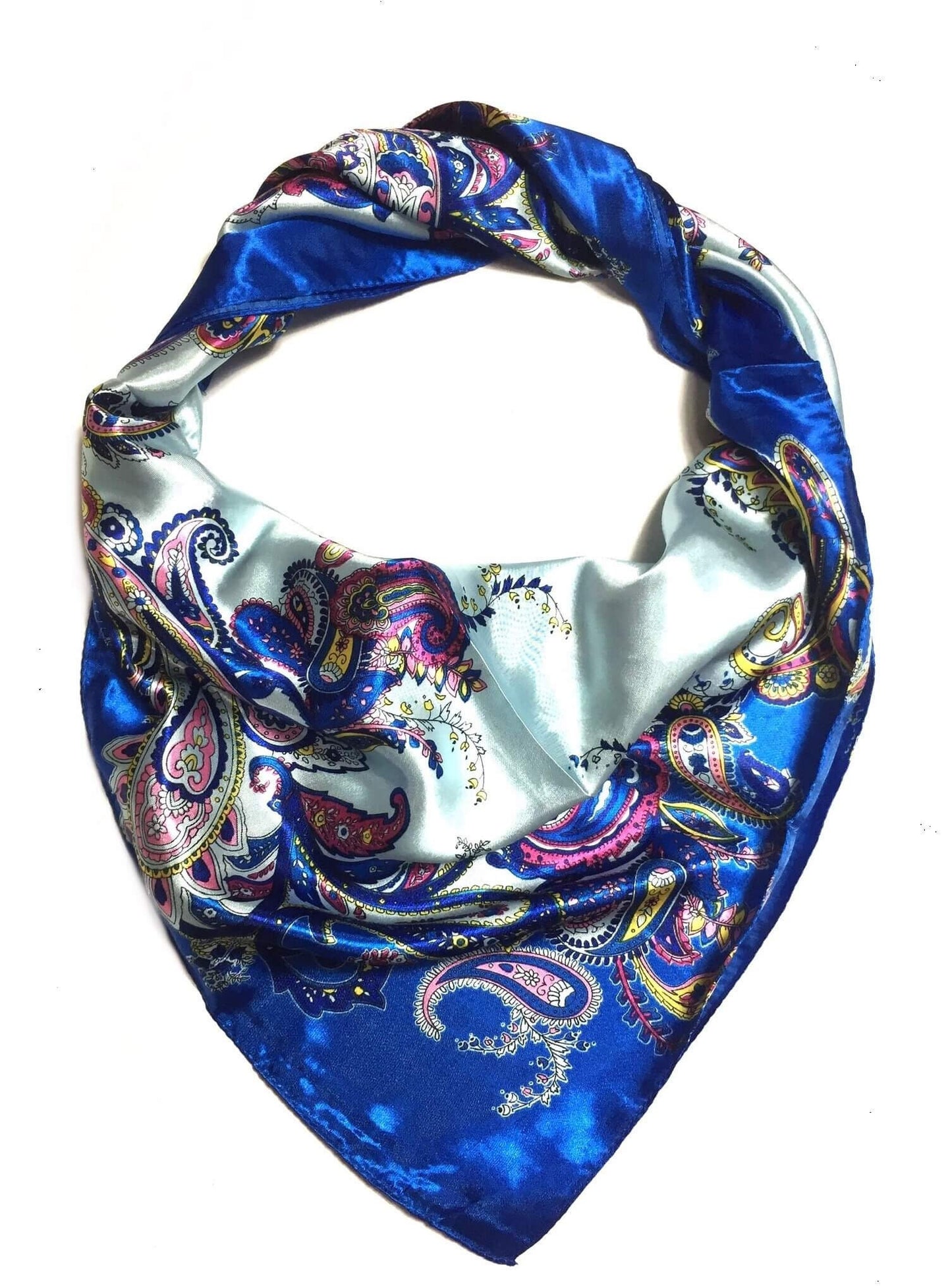 Blue Paisley Satin Scarf Headscarf