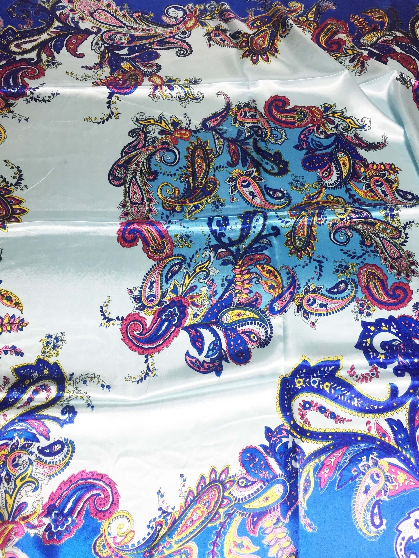 Blue Paisley Satin Scarf Headscarf