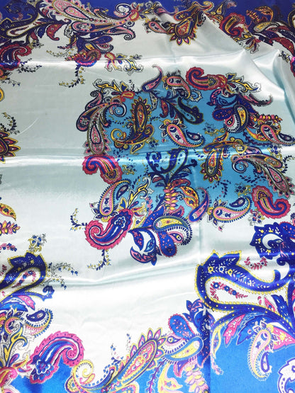 Blue Paisley Satin Scarf Headscarf