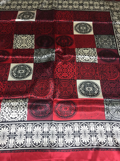 Red Silky Geometric Scarf Print Head Square