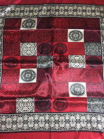 Red Silky Geometric Scarf Print Head Square