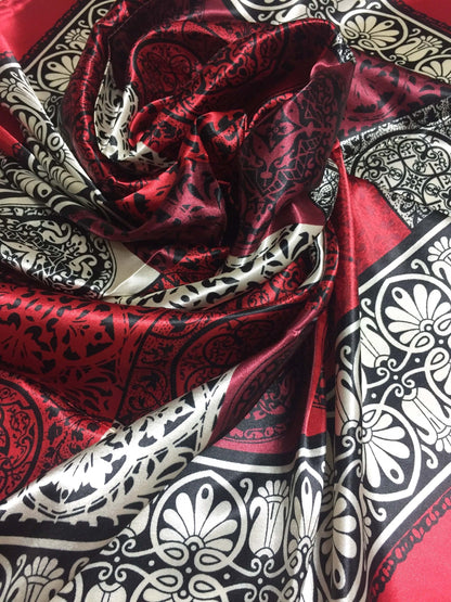 Red Silky Geometric Scarf Print Head Square