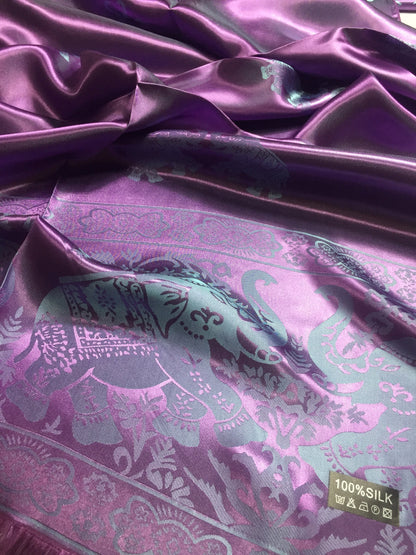 Silk Scarf Purple Elephant Lover Shawls &