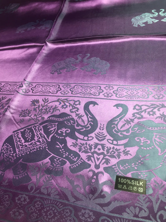 Purple Silk Scarf - Elephant Lover Shawls - Unique gift for her