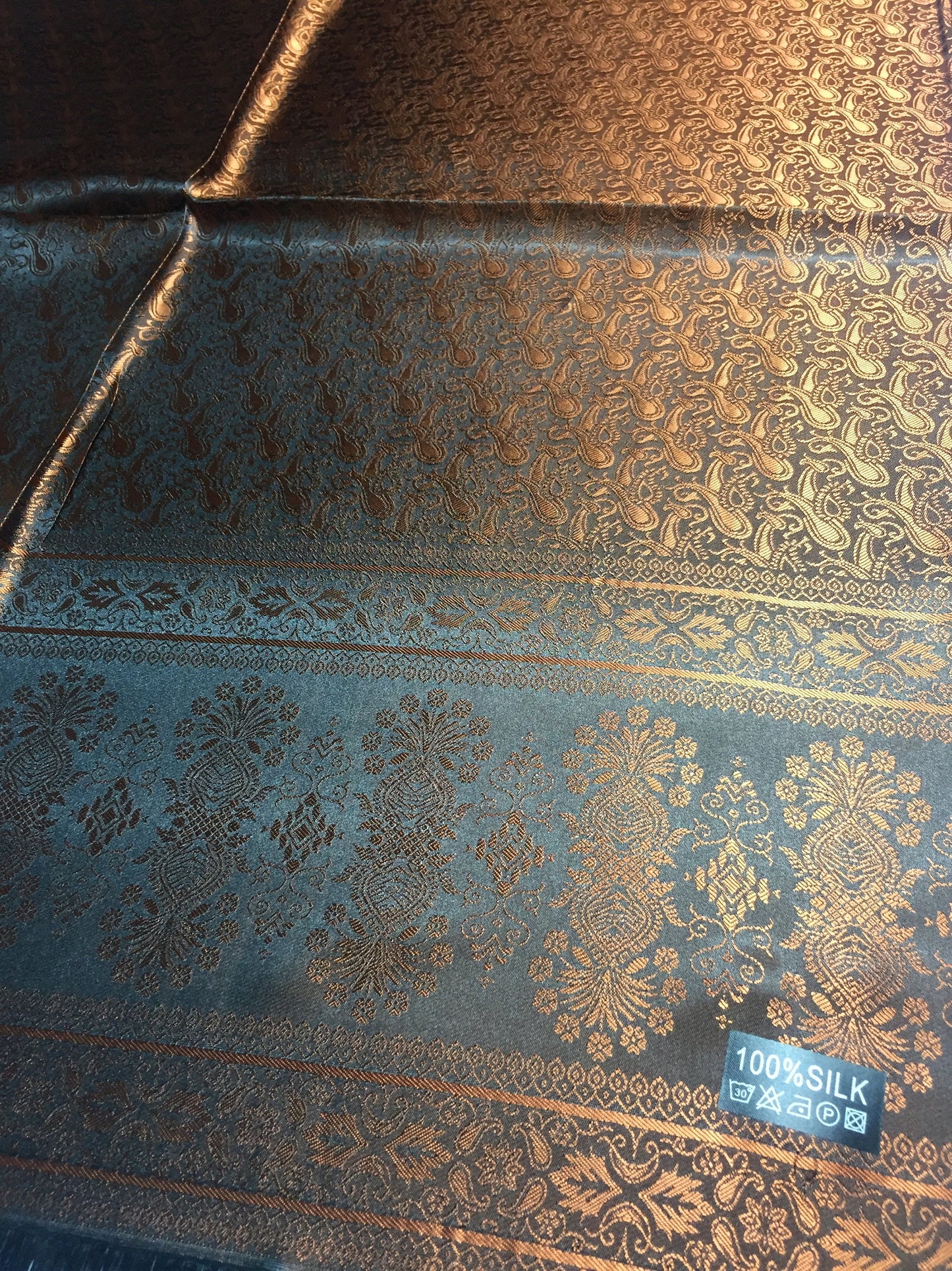 Copper Silk Scarf For Her Reversible Paisley