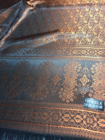 Copper Silk Scarf For Her Reversible Paisley