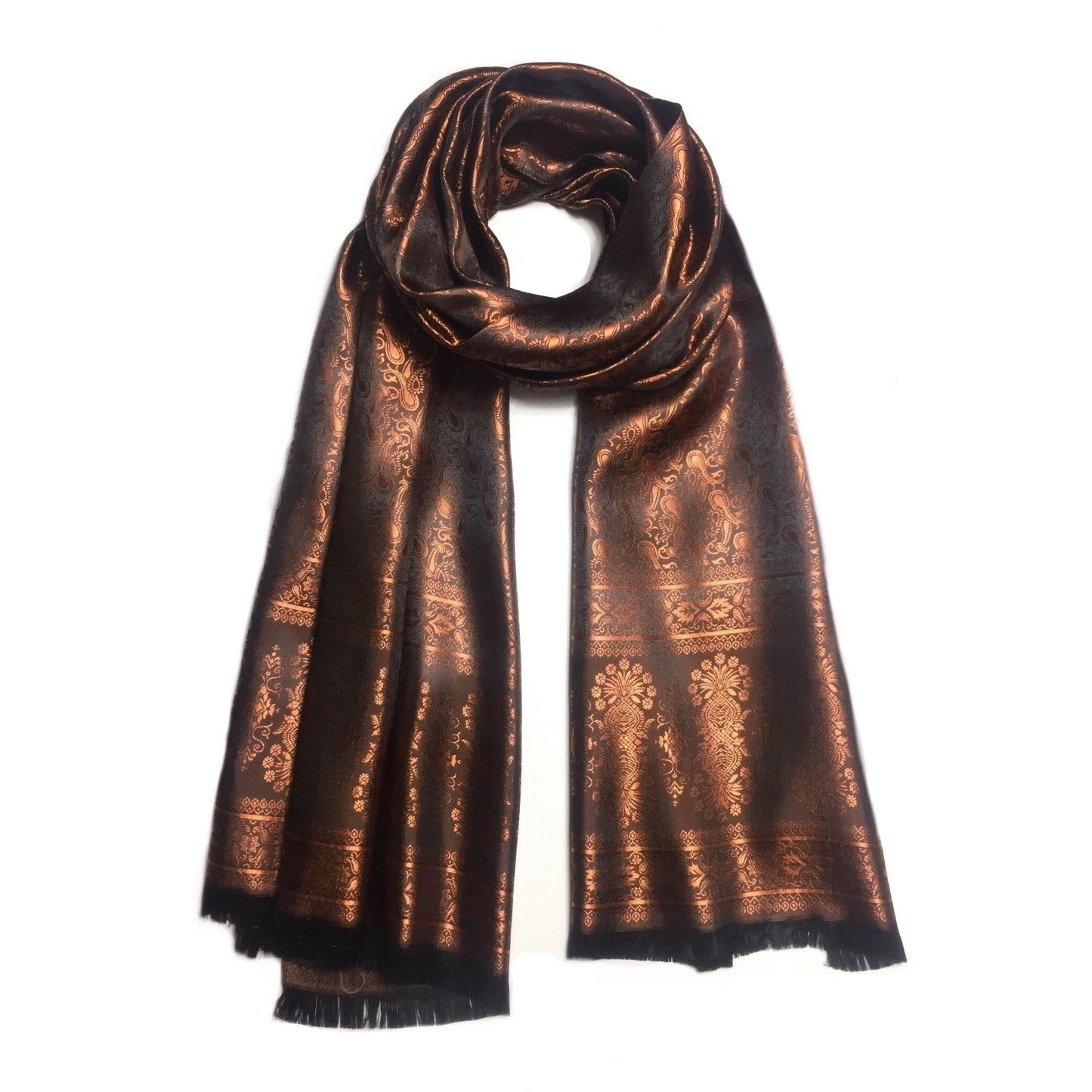 Copper Silk Scarf For Her Reversible Paisley