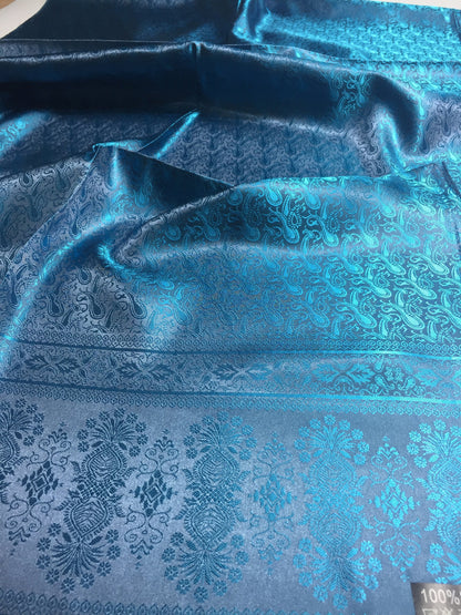 Blue Silk Scarf For Her Reversible Paisley