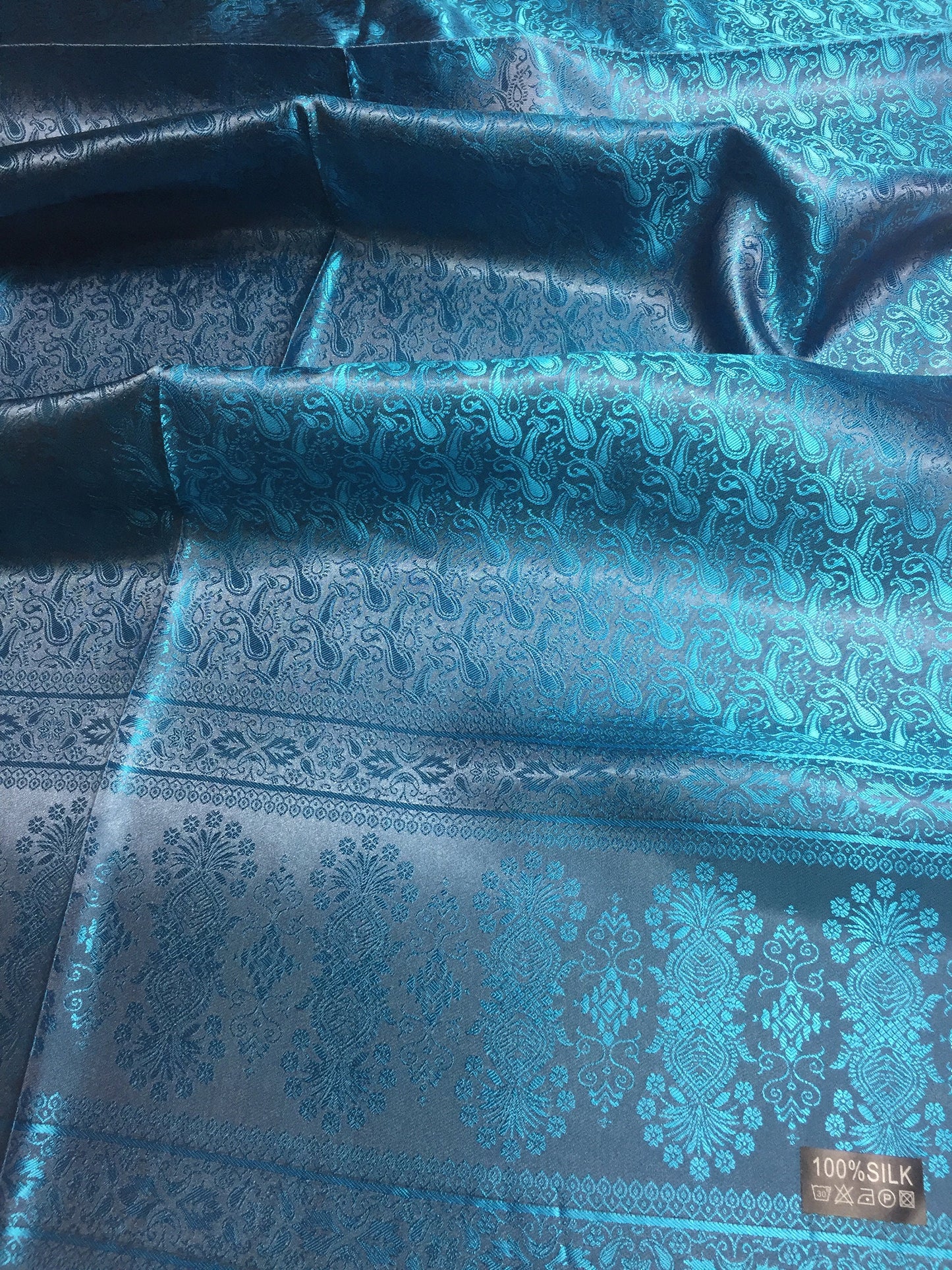 Blue Silk Scarf For Her Reversible Paisley
