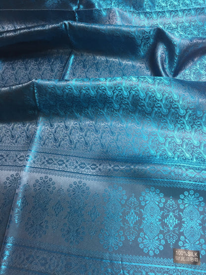 Blue Silk Scarf For Her Reversible Paisley