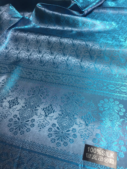 Blue Silk Scarf For Her Reversible Paisley