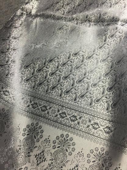 Silver Silk Scarf For Her Reversible Paisley