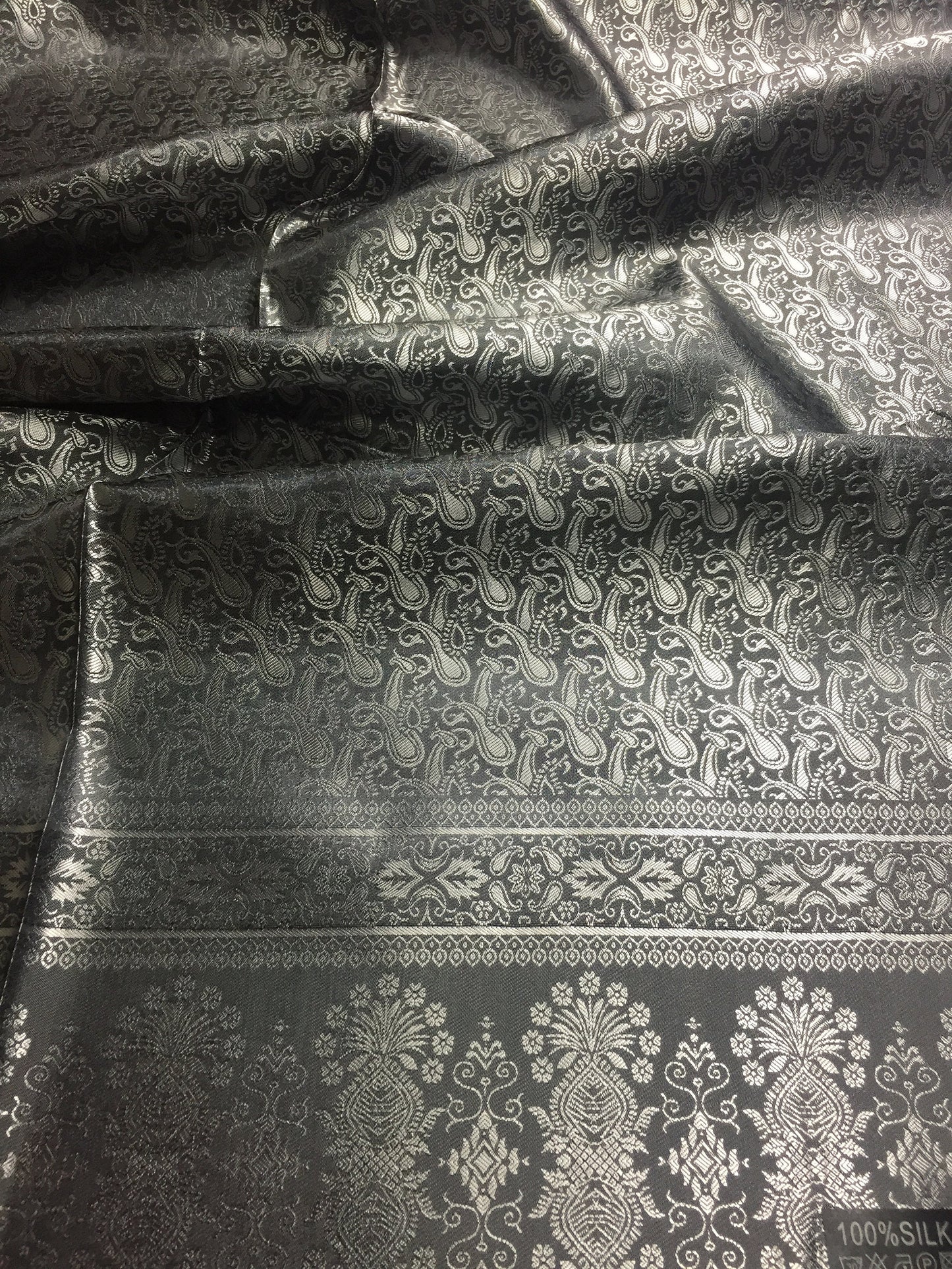 Silver Silk Scarf For Her Reversible Paisley