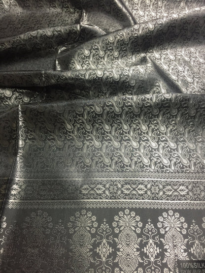 Silver Silk Scarf For Her Reversible Paisley