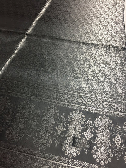 Silver Silk Scarf For Her Reversible Paisley