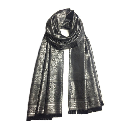 Silver Silk Scarf For Her Reversible Paisley