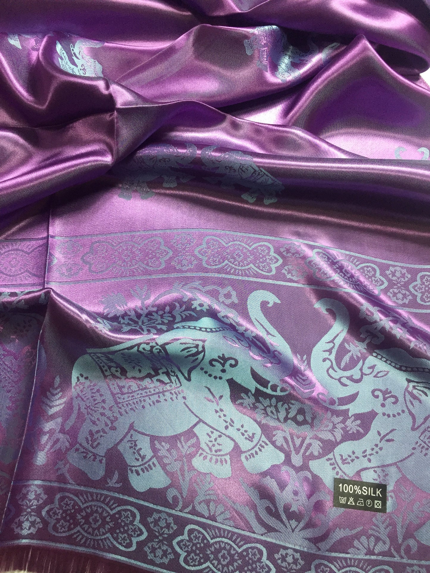 Silk Scarf Purple Elephant Lover Shawls &