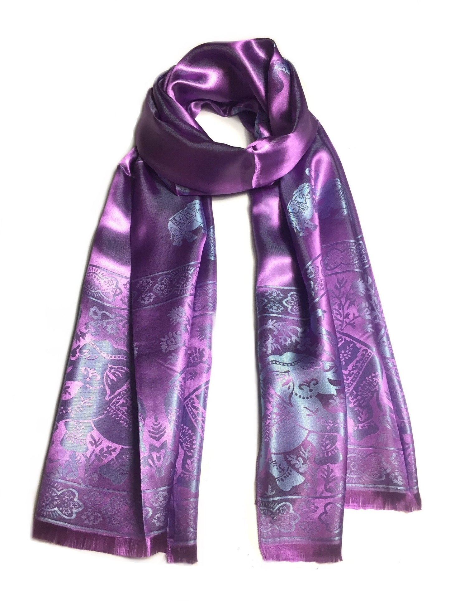 Silk Scarf Purple Elephant Lover Shawls &