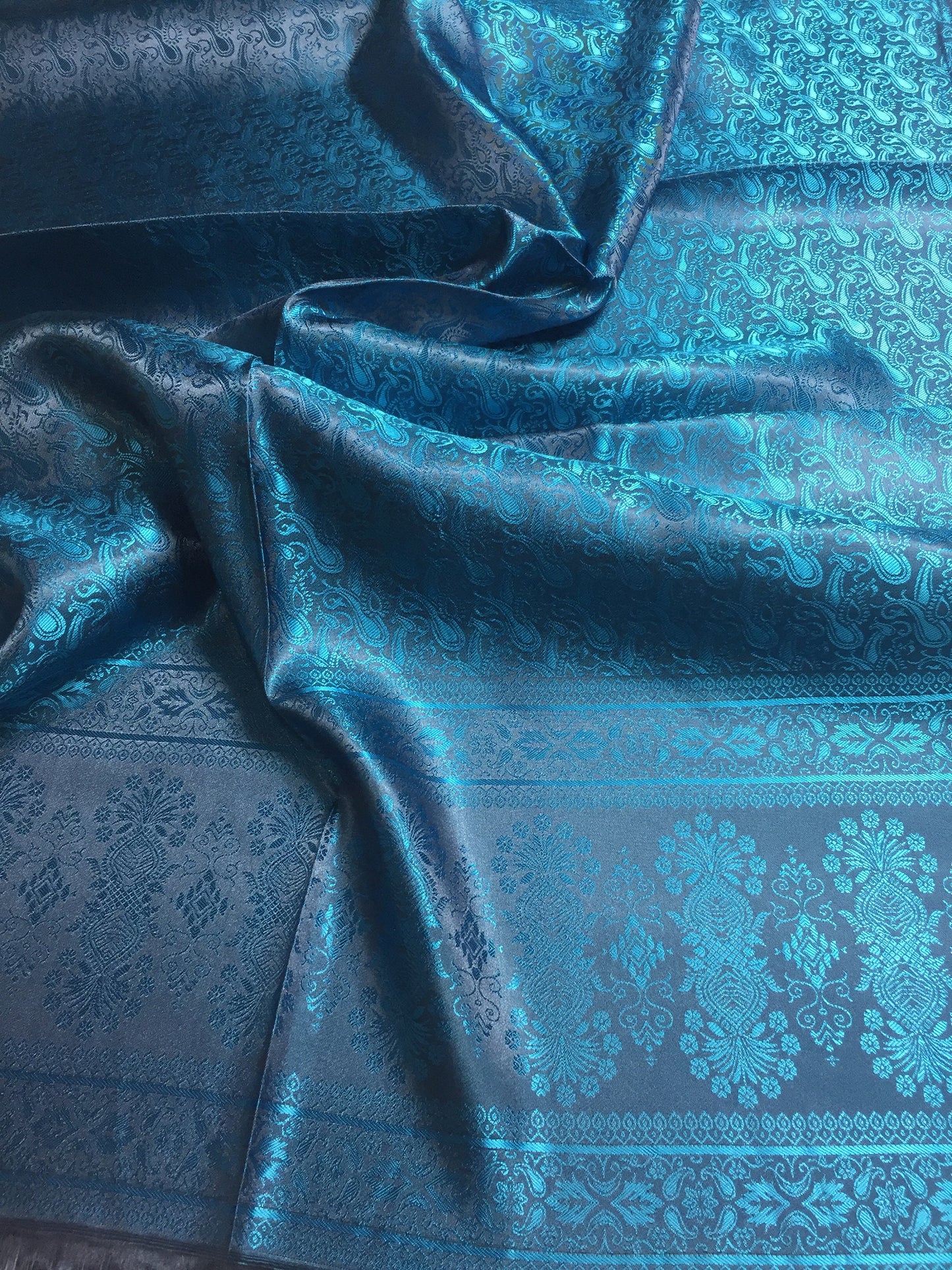 Blue Silk Scarf For Her Reversible Paisley