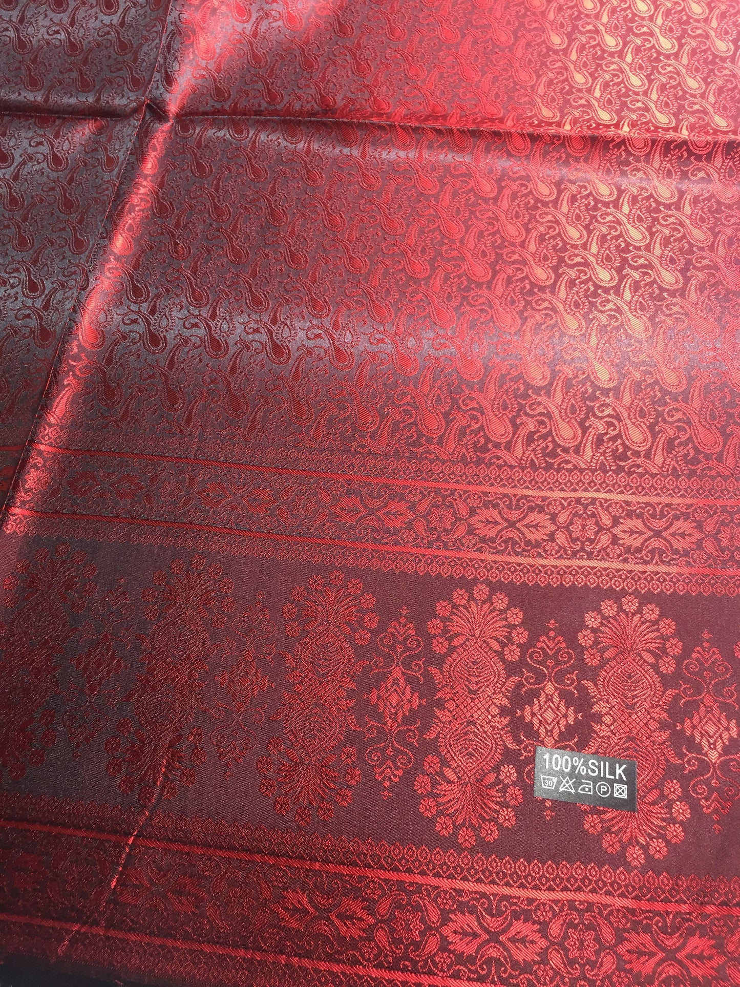 Red Silk Scarf For Her Reversible Paisley