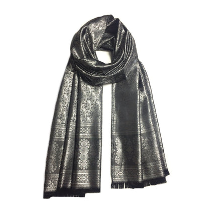 Silver Silk Scarf For Her Reversible Paisley