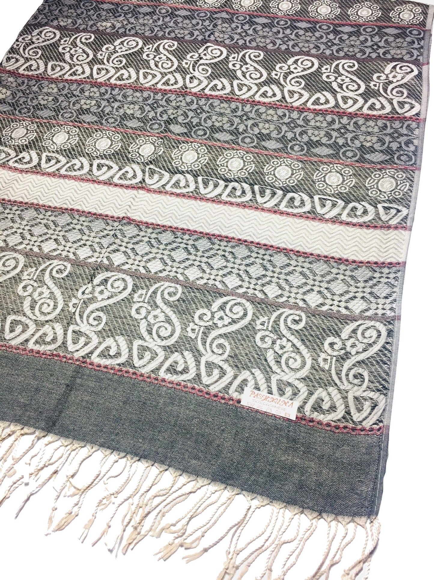 Tribal Gray Pashmina Scarf Lightweight Turban