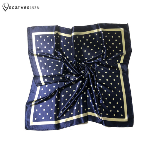 Blue Polka Dot Satin Silk Feeling Square