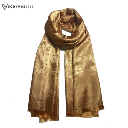Dark Gold Silk Scarf For Her Paisley