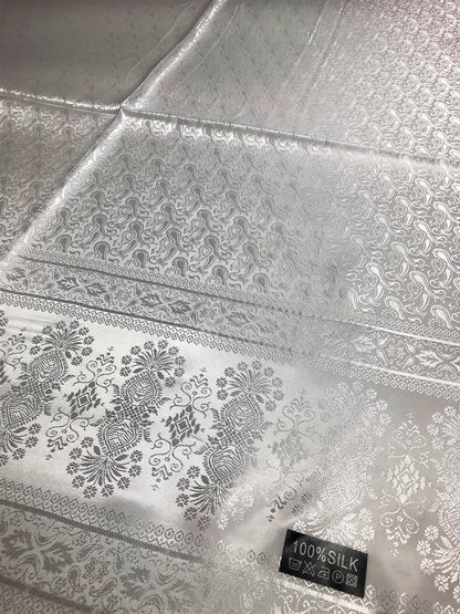 White Silk Scarf For Her Reversible Paisley