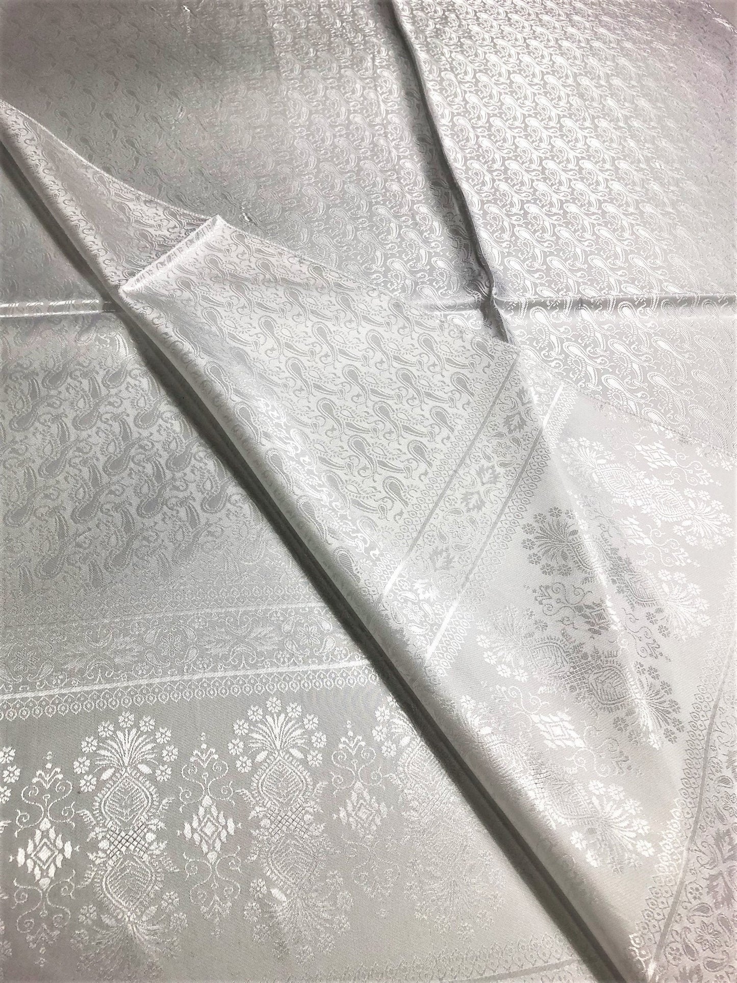 White Silk Scarf For Her Reversible Paisley
