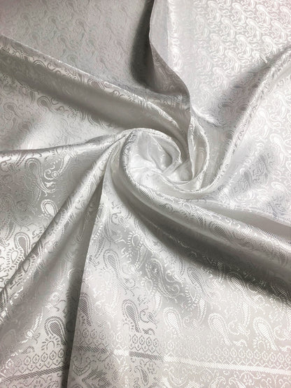 White Silk Scarf For Her Reversible Paisley