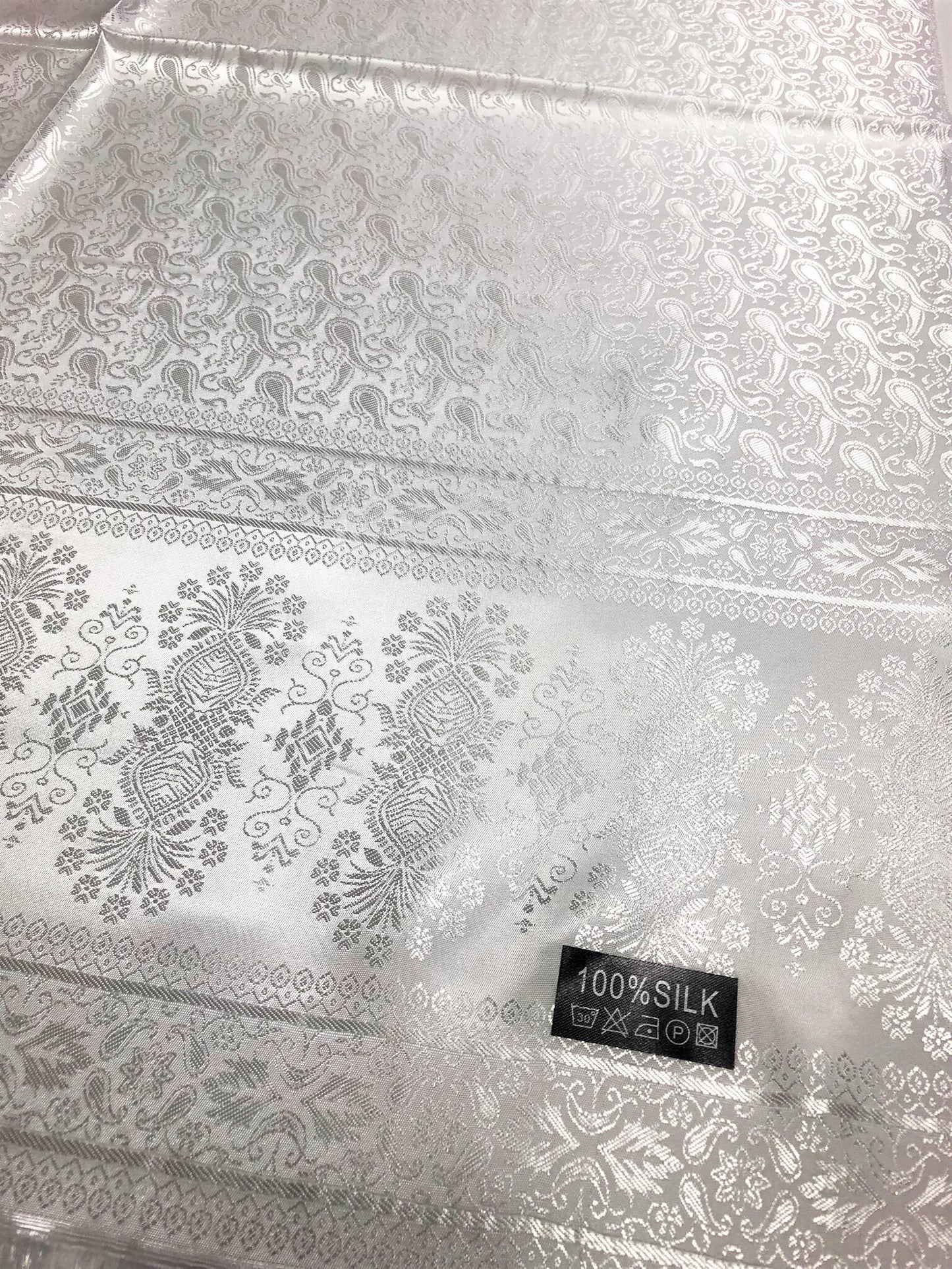 White Silk Scarf For Her Reversible Paisley