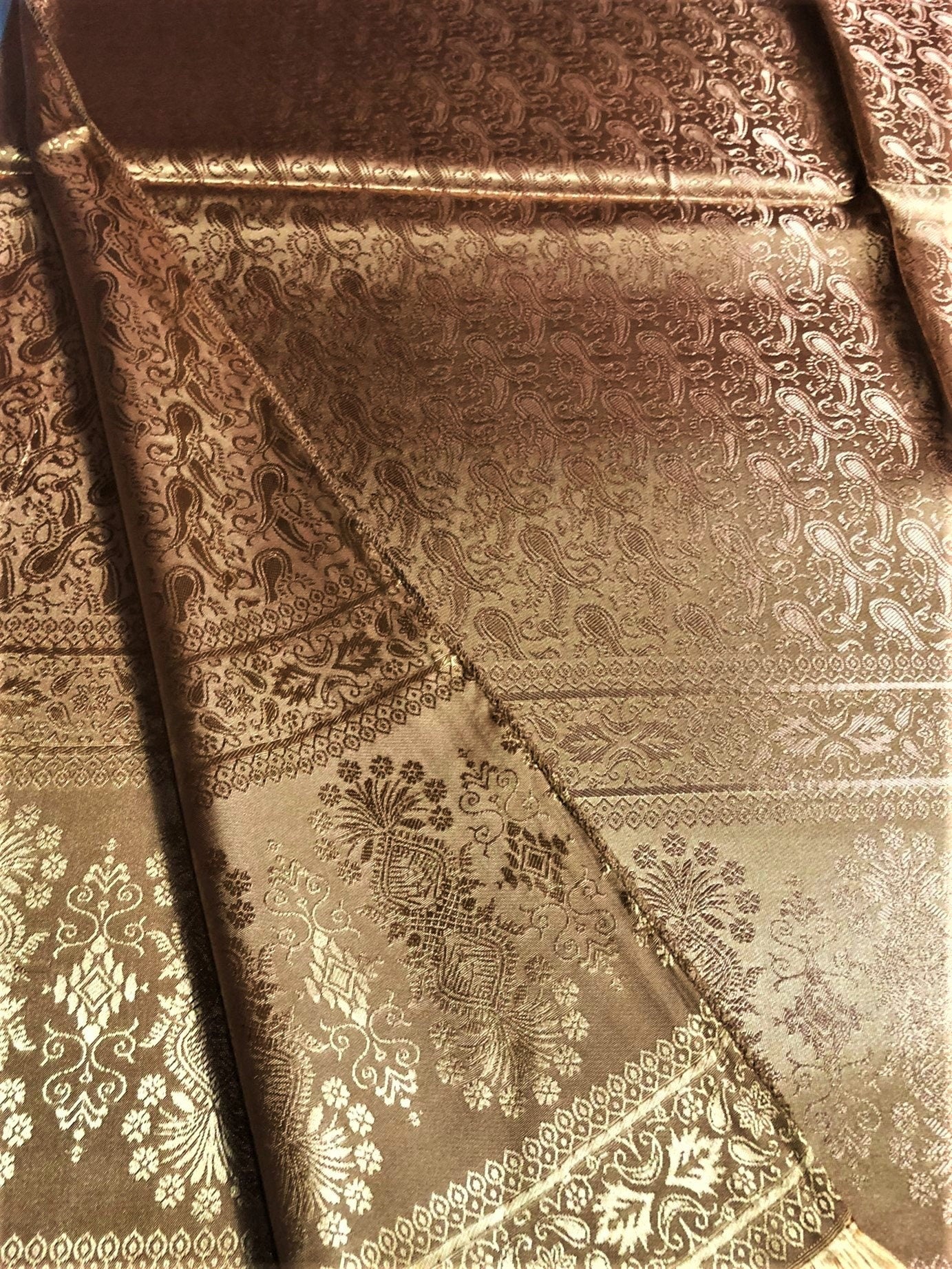 Dark Gold Silk Scarf For Her Paisley