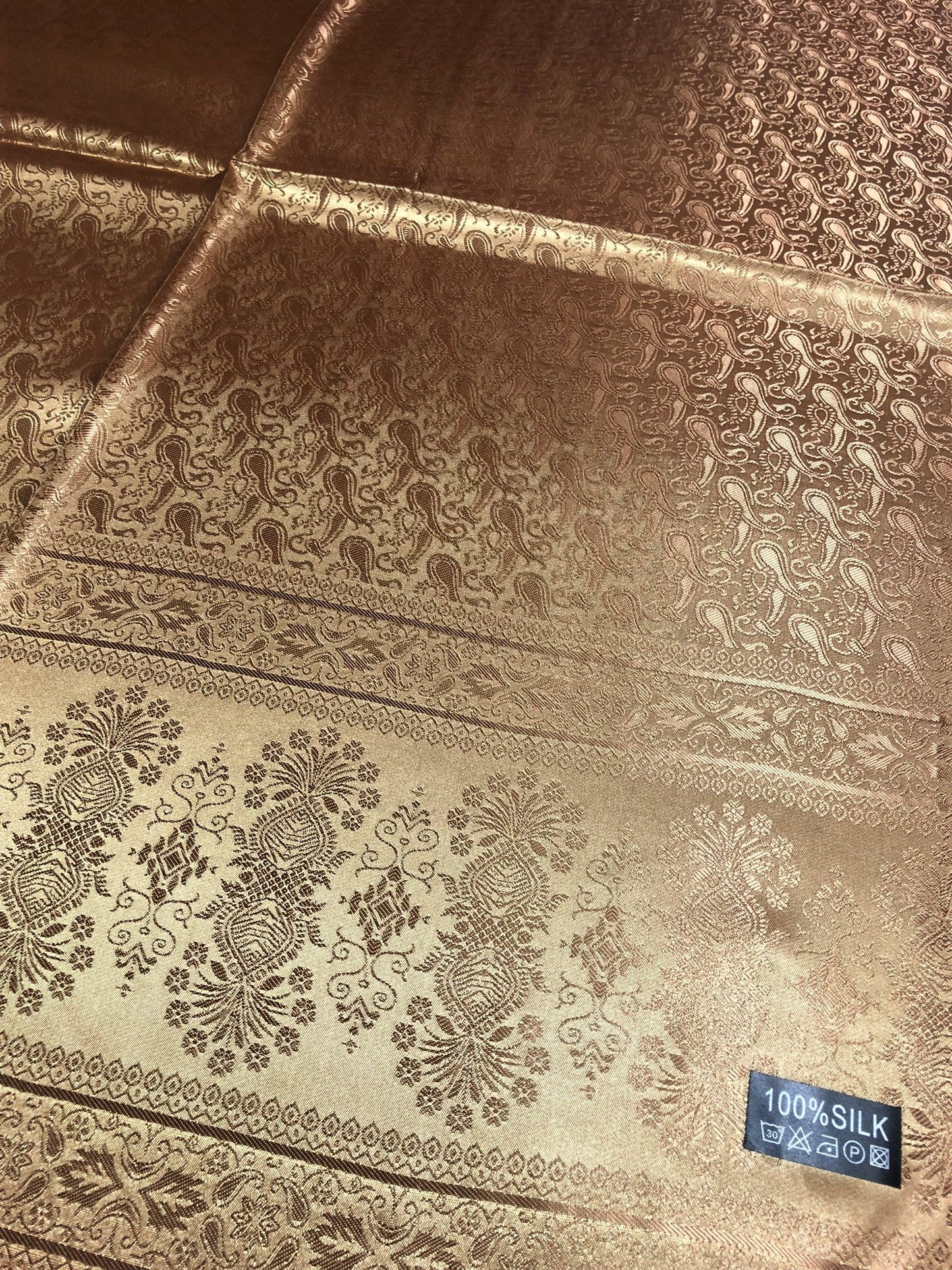 Dark Gold Silk Scarf For Her Paisley