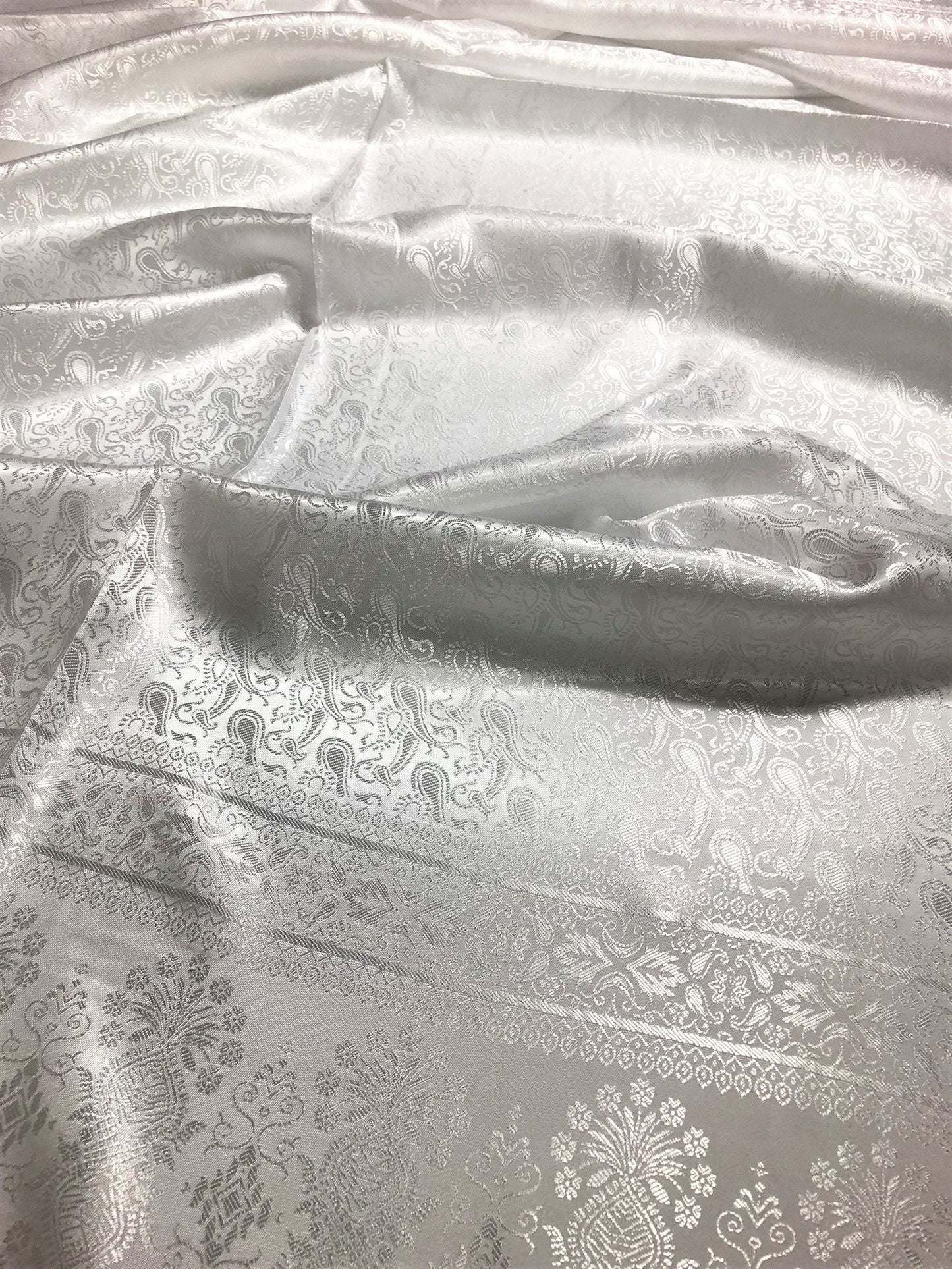 White Silk Scarf For Her Reversible Paisley