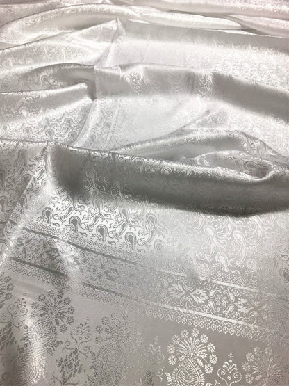 White Silk Scarf For Her Reversible Paisley
