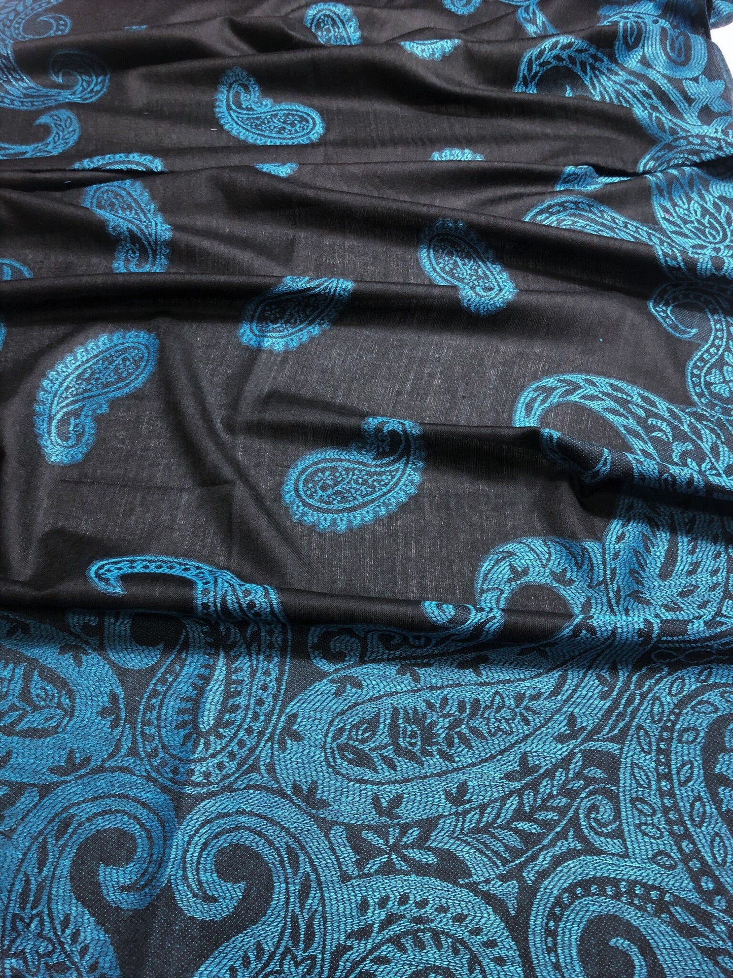 Turquoise Black Paisley Scarf Clothing Hair Wrap
