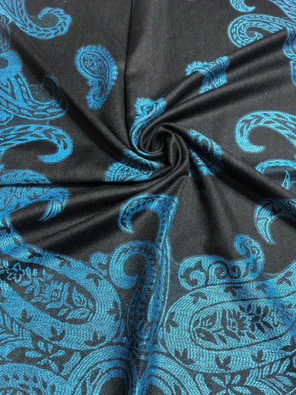 Turquoise Black Paisley Scarf Clothing Hair Wrap