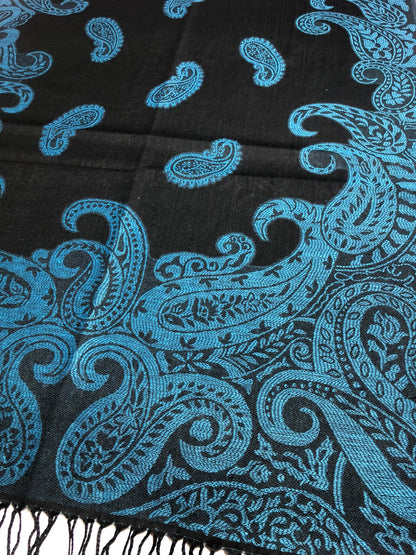 Turquoise Black Paisley Scarf Clothing Hair Wrap