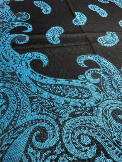 Turquoise Black Paisley Scarf Clothing Hair Wrap