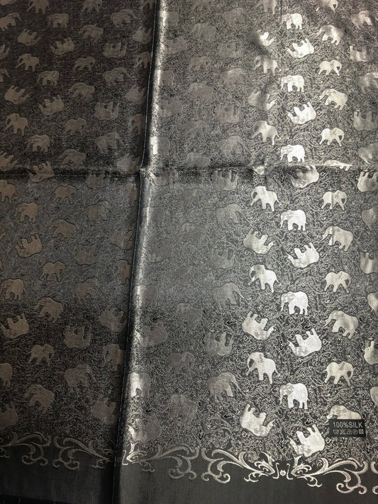 Thai Silk Scarf – Grey Elephant design – Lightweight Wrap