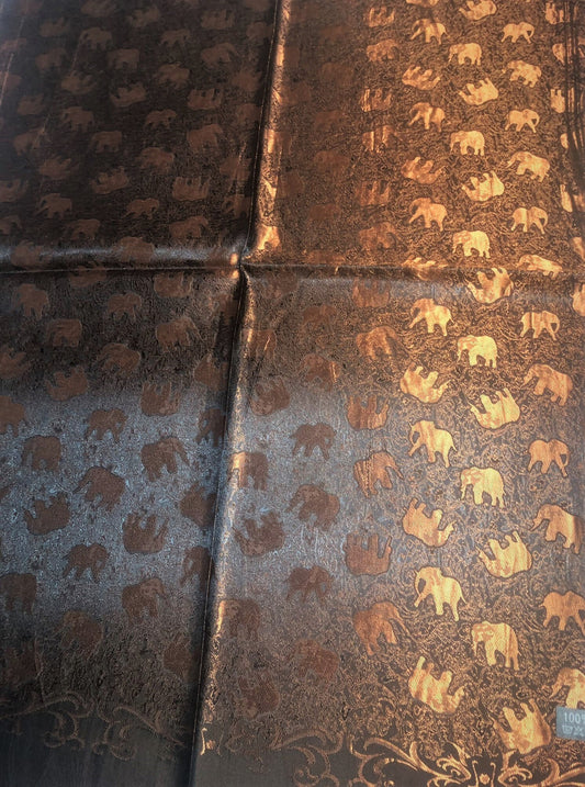 Bronze Elephants Silk Scarf - Elephant Lover - Bohemian Long Wrap - Elegant Bridal Gift